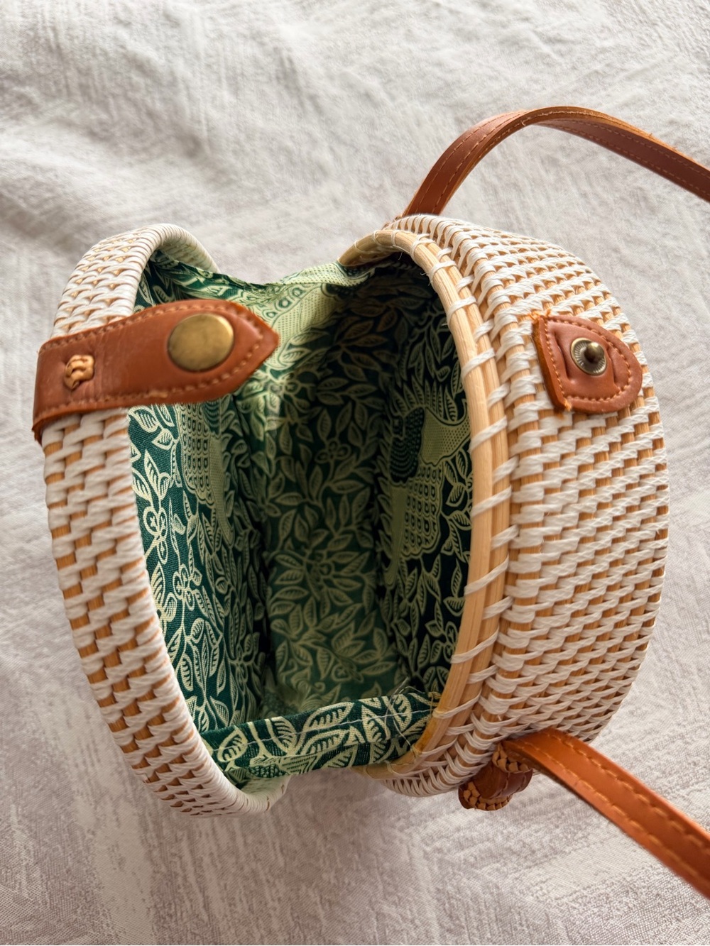 Woven Round Crossbody Bag with Brown Leather Trim - Picture 5 of 5